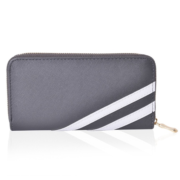 Handbags - Gray and White Faux Leather Wallet (7.5x1x4 in)